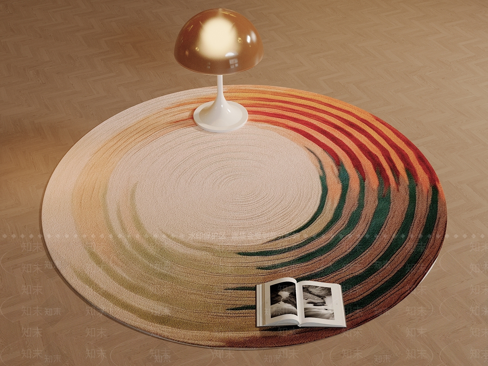 现代奶油圆形地毯SU模型下载【ID:1191756271】