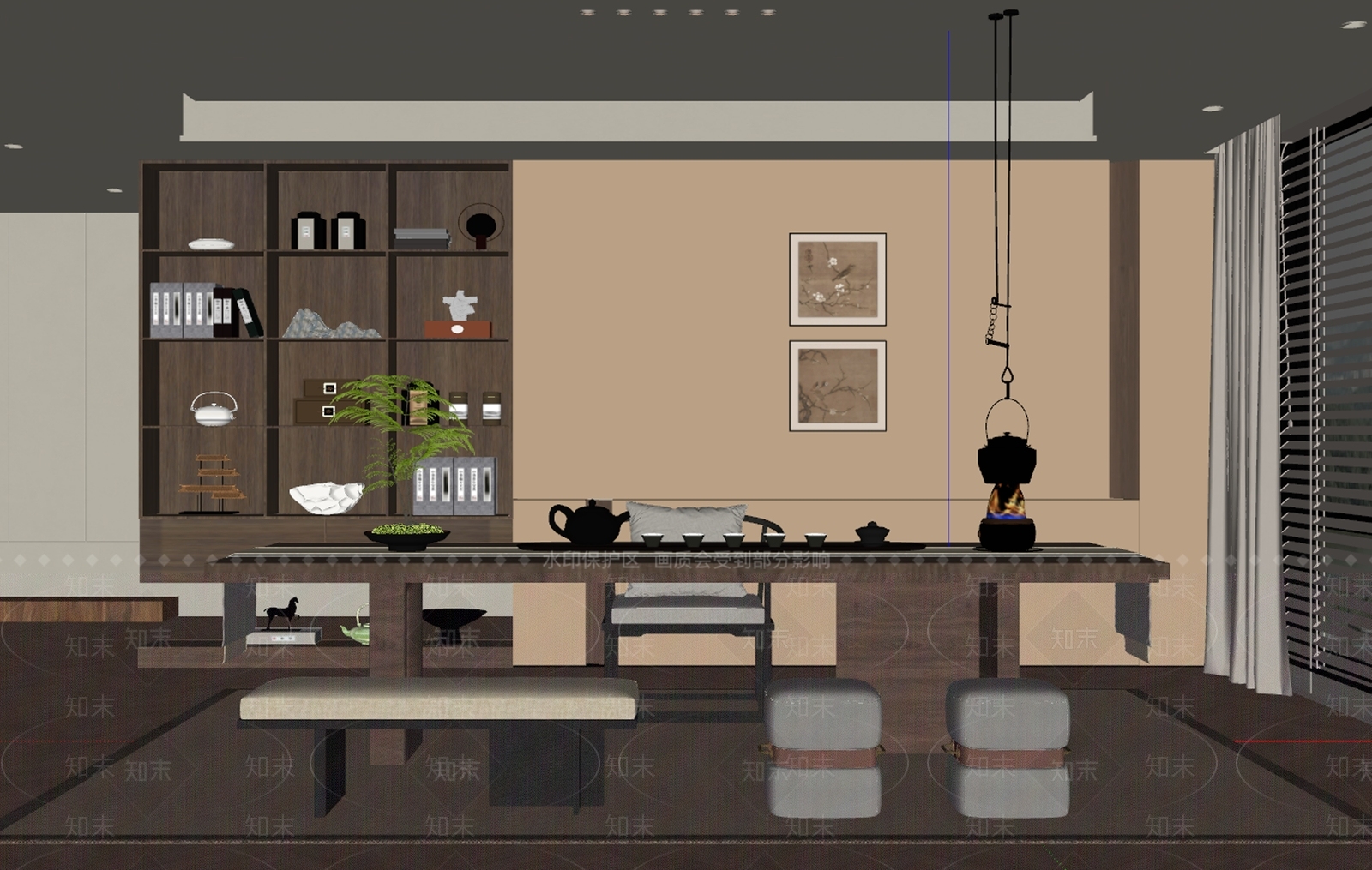 新中式禅意茶室SU模型下载【ID:1191759070】