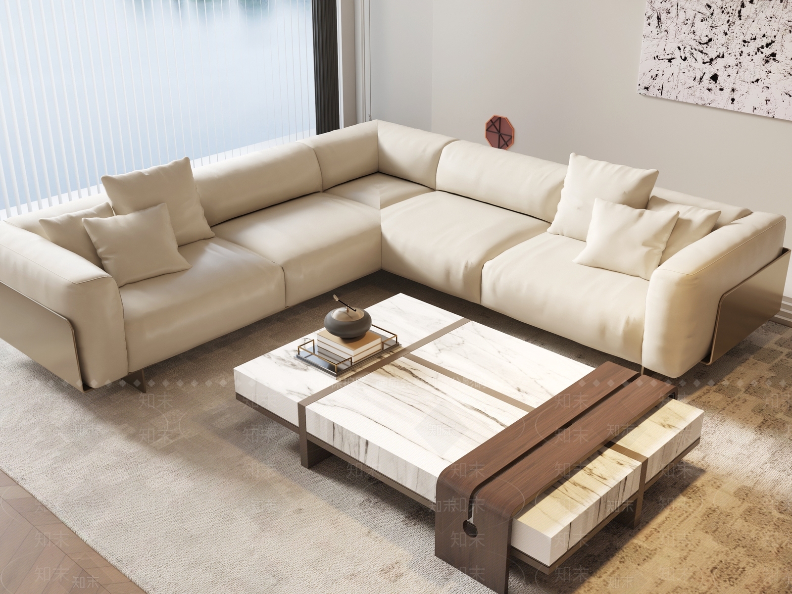 新中式l型沙发3d模型