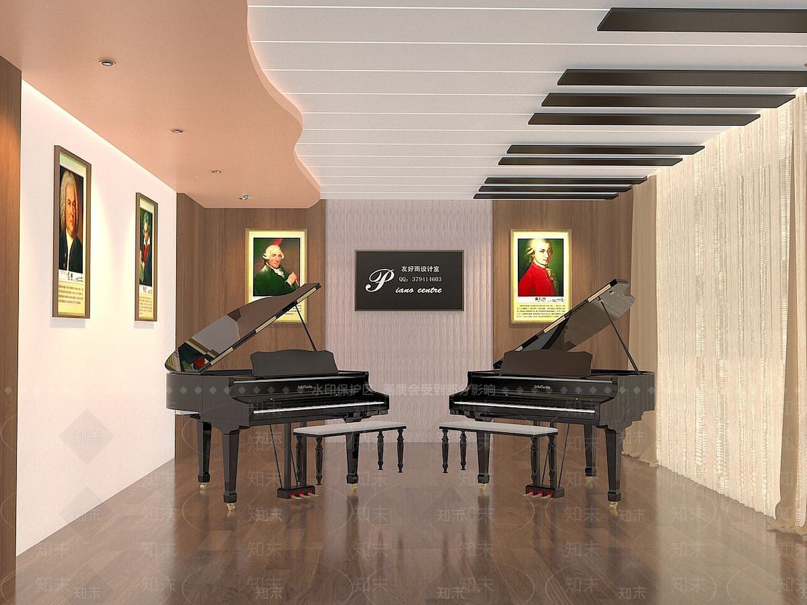 现代音乐教室钢琴培训机构3D模型下载【ID:1191761266】