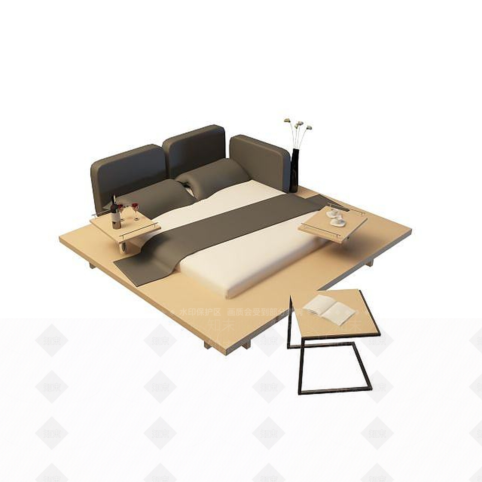现代双人床3D模型下载【ID:1199361758】