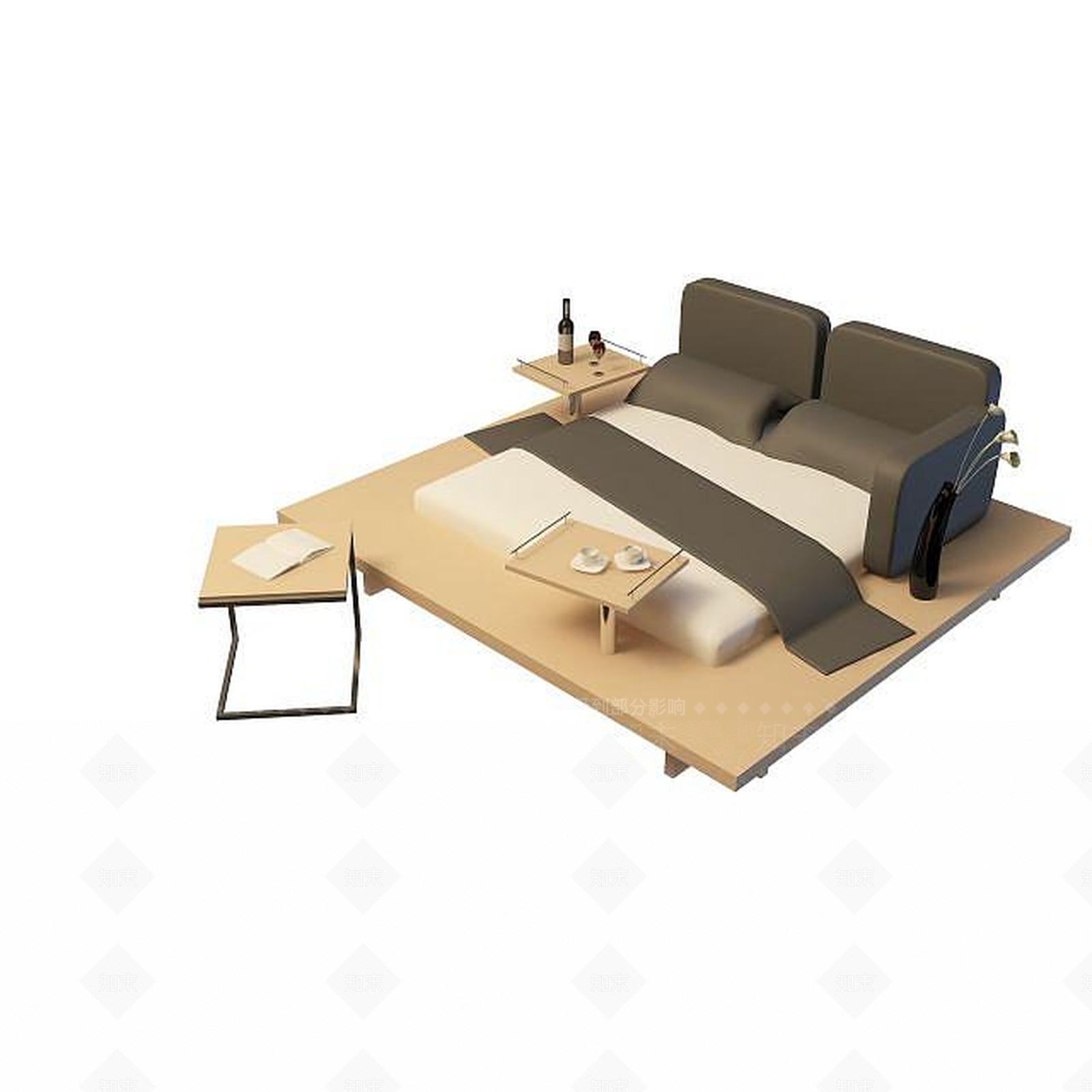 现代双人床3D模型下载【ID:1199361758】