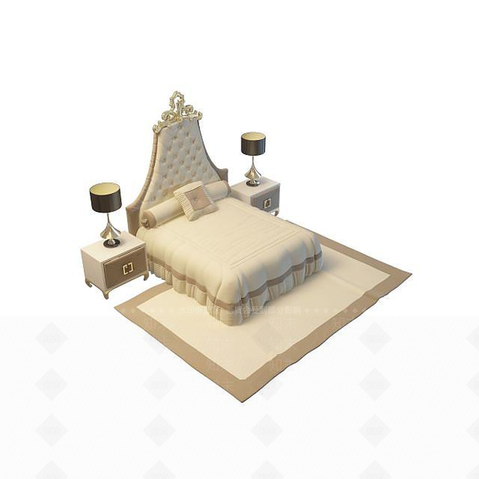 现代双人床3D模型下载【ID:1199361736】