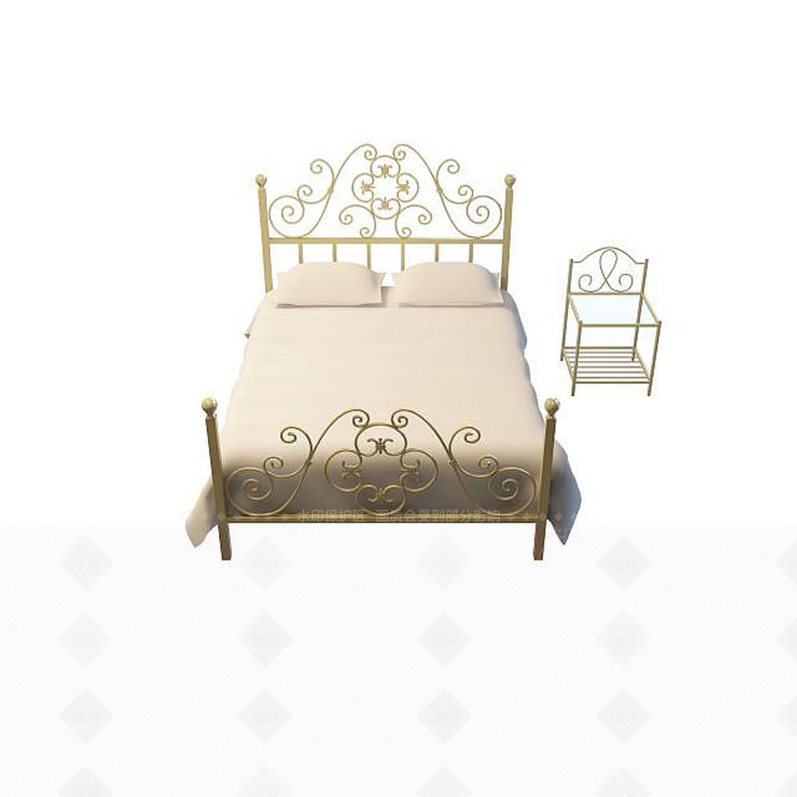 现代双人床3D模型下载【ID:1199366221】
