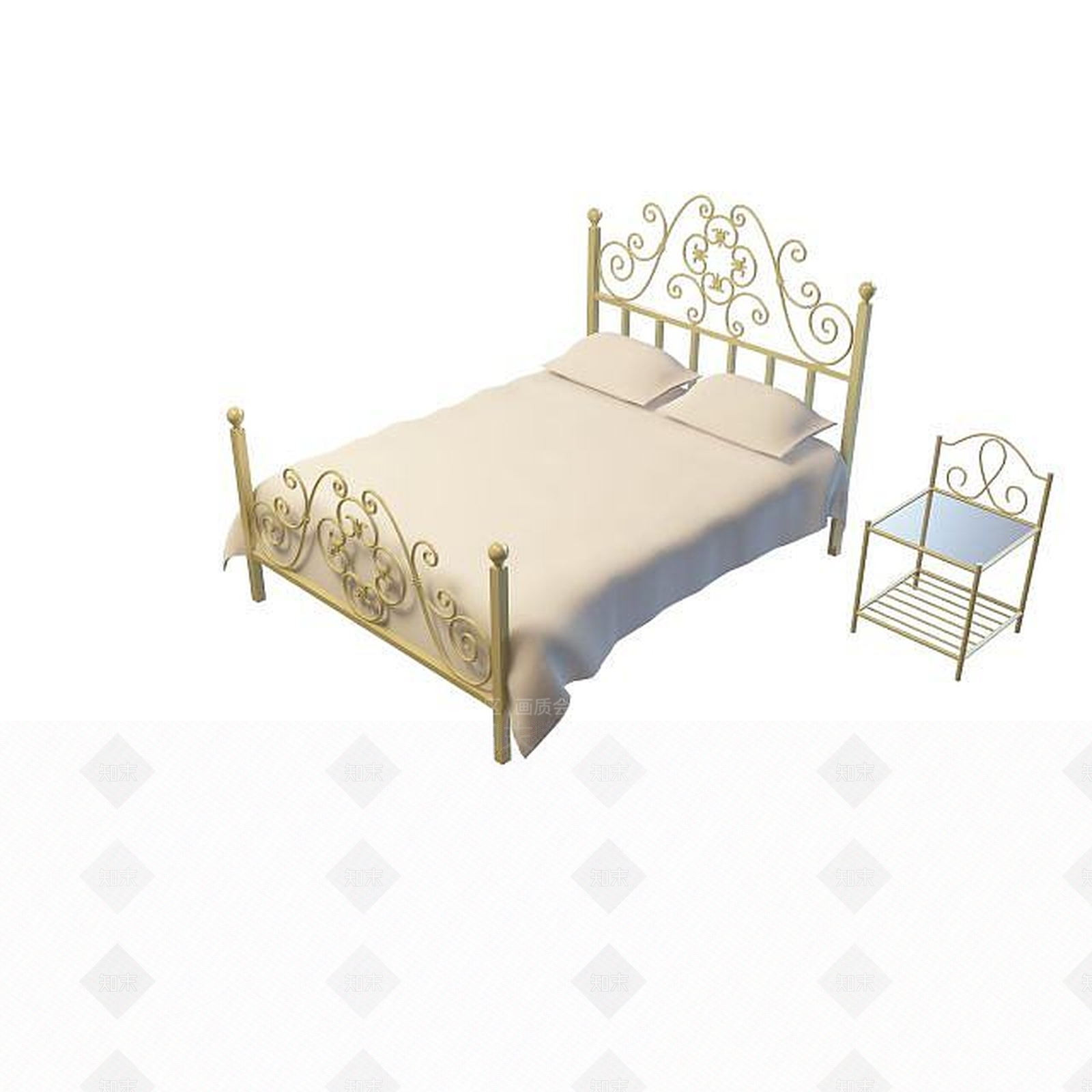 现代双人床3D模型下载【ID:1199366221】