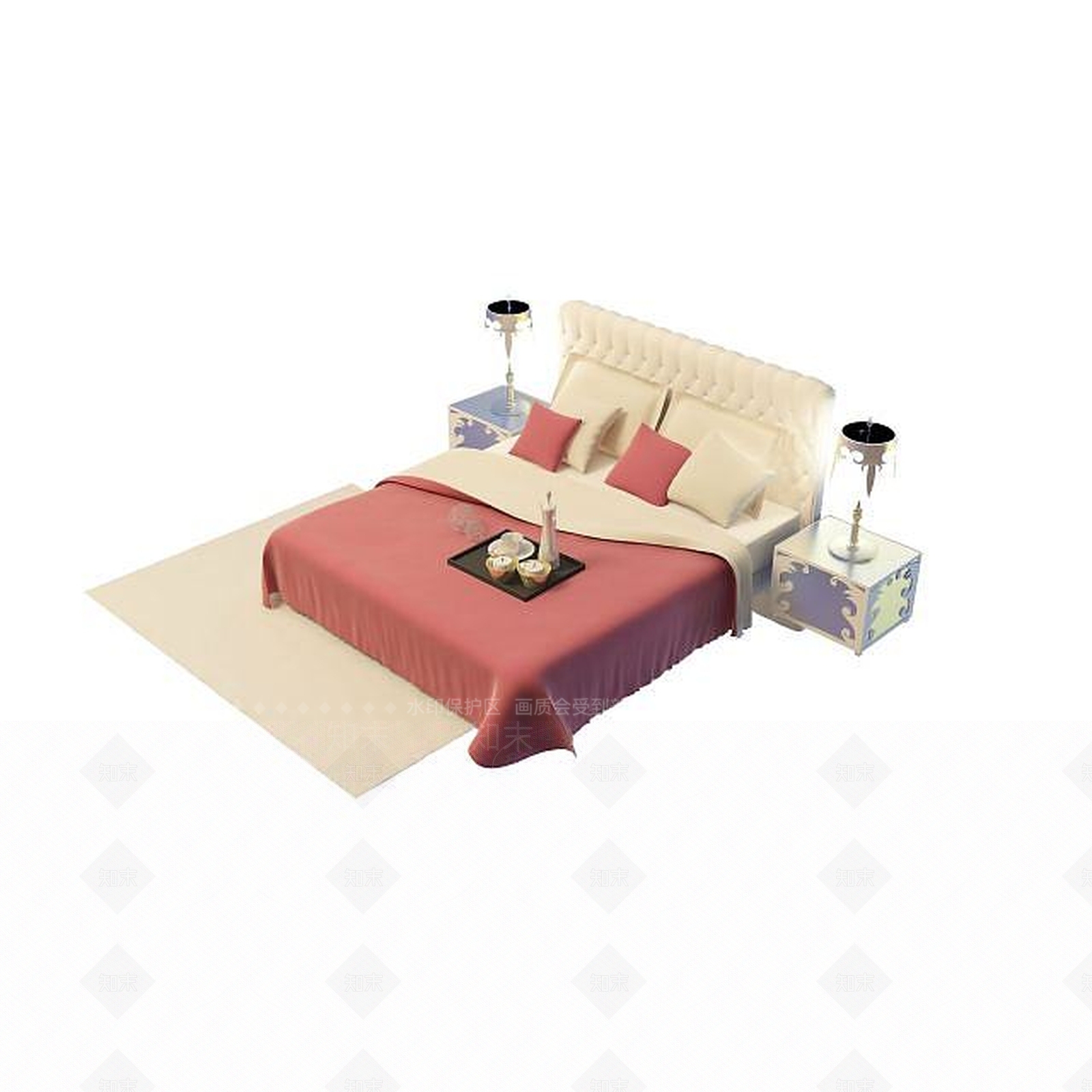 现代双人床3D模型下载【ID:1199361701】