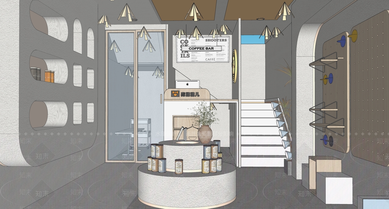 现代奶油宠物店SU模型下载【ID:1191775575】