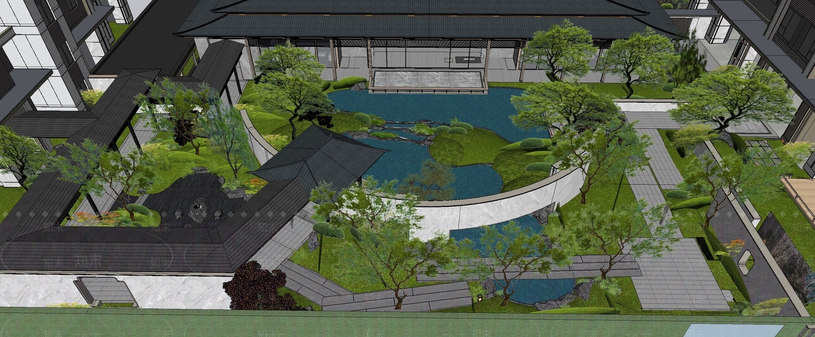 现代小区景观SU模型下载【ID:1191778819】