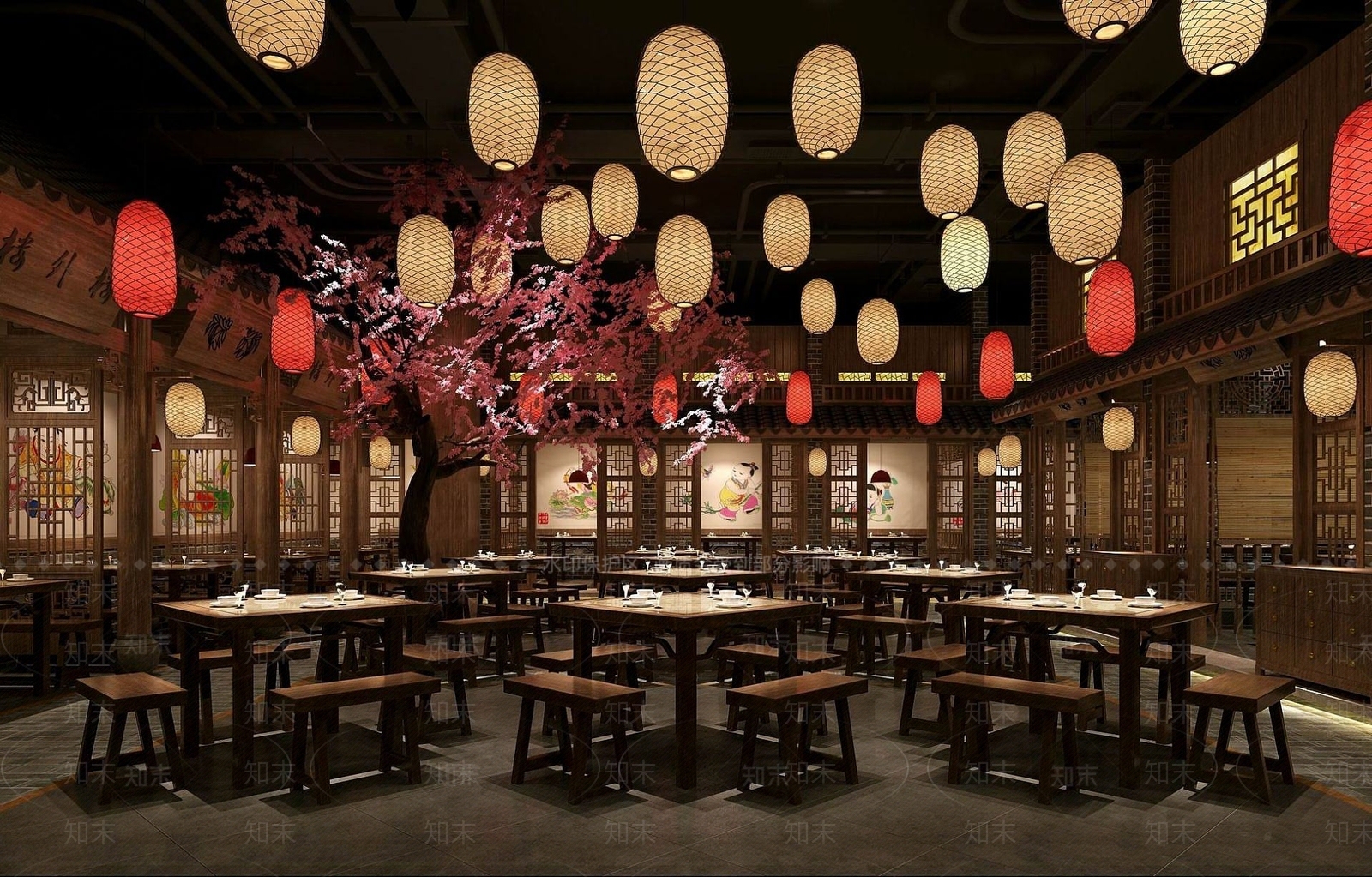 中式仿古餐厅3D模型下载【ID:1191784554】