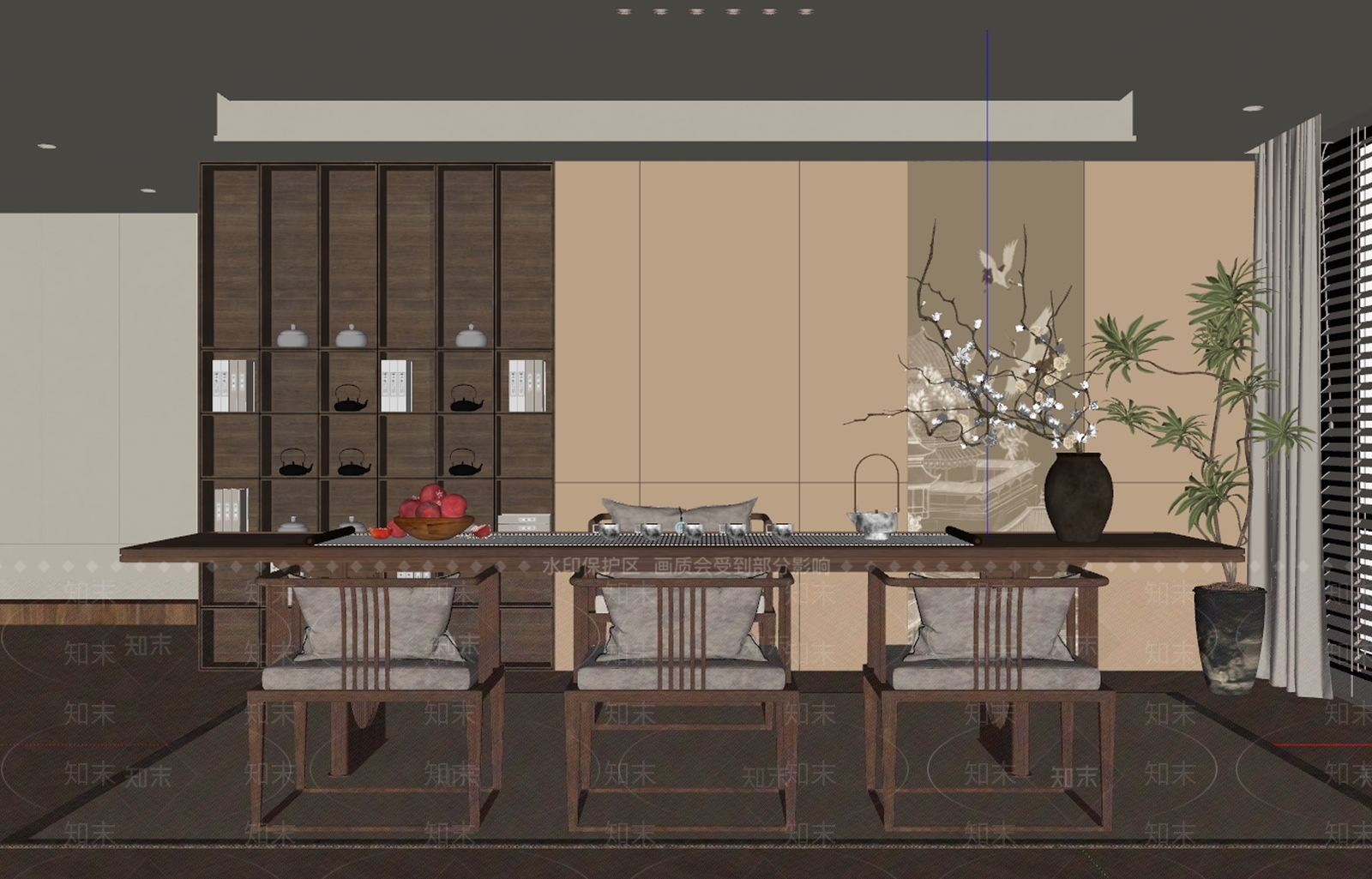 新中式禅意茶室SU模型下载【ID:1191786066】