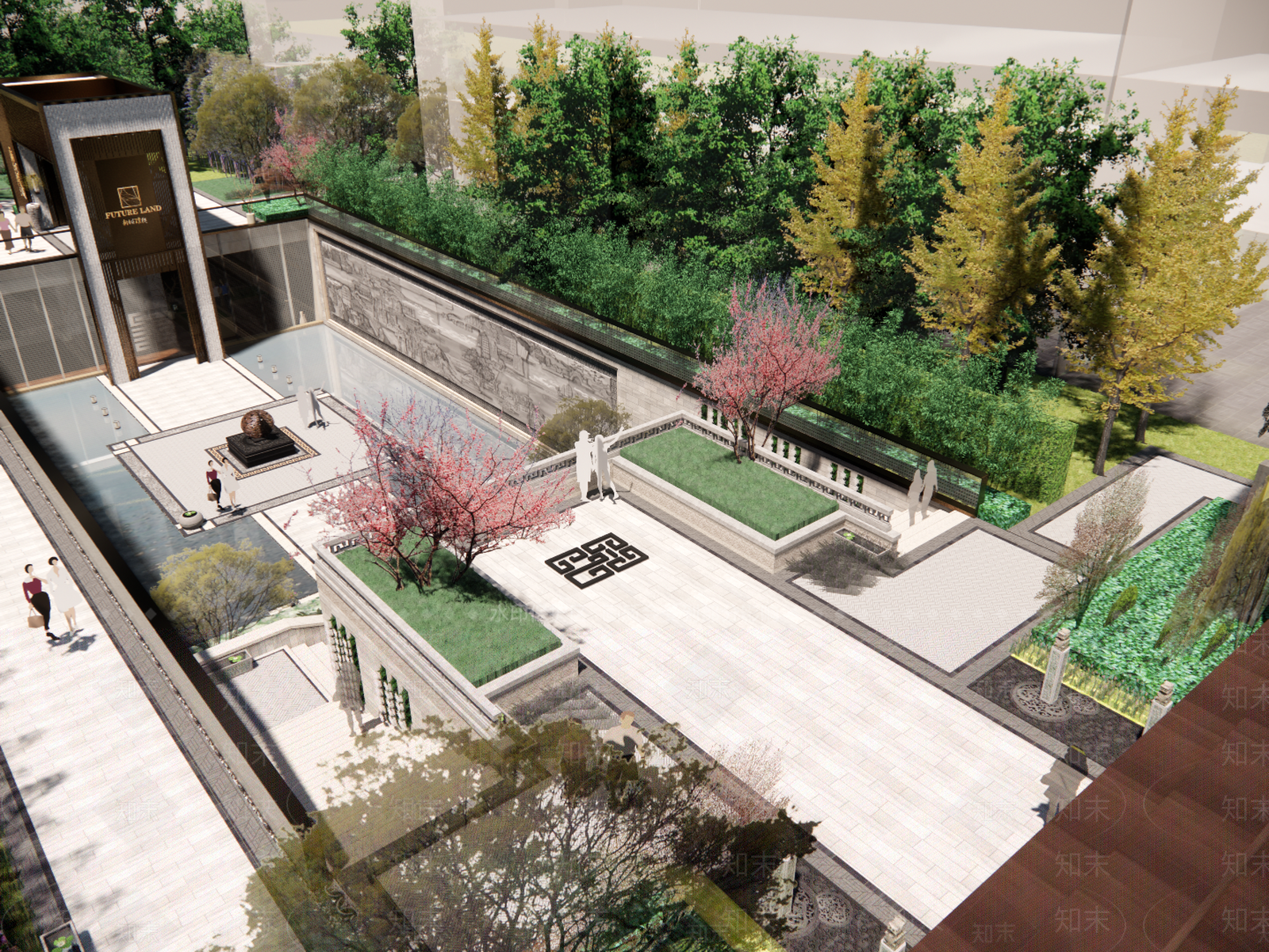 新中式中式小区景观SU模型下载【ID:1191786910】