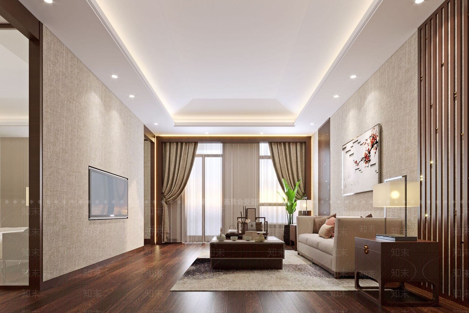 新中式酒店客房3D模型下载【ID:1191959689】