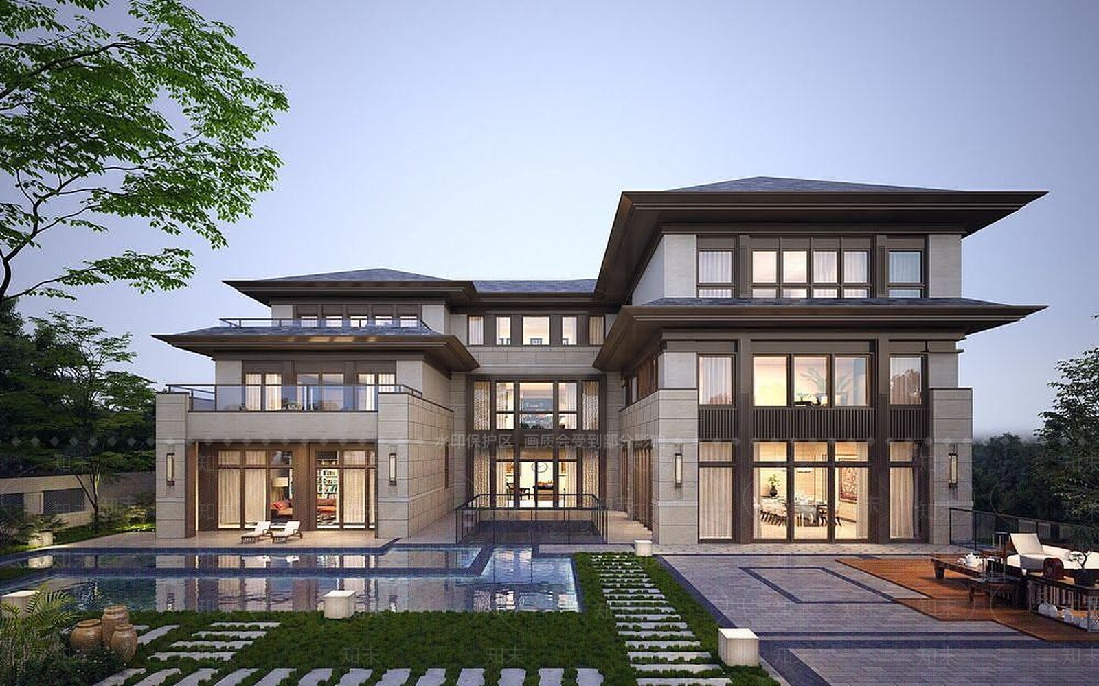 中式别墅建筑3D模型下载【ID:1191786875】