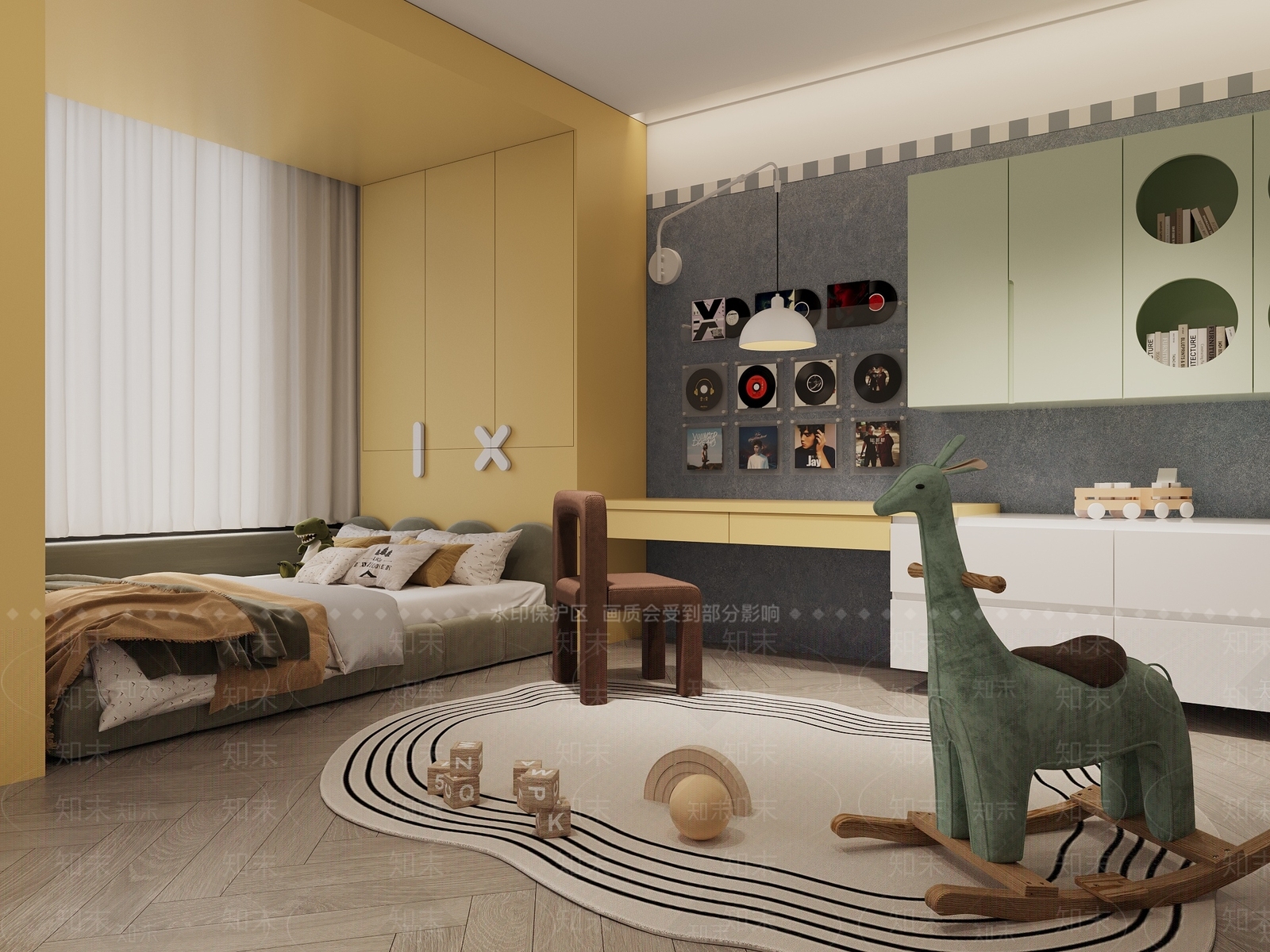 现代奶油通用儿童房3D模型下载【ID:1191788680】