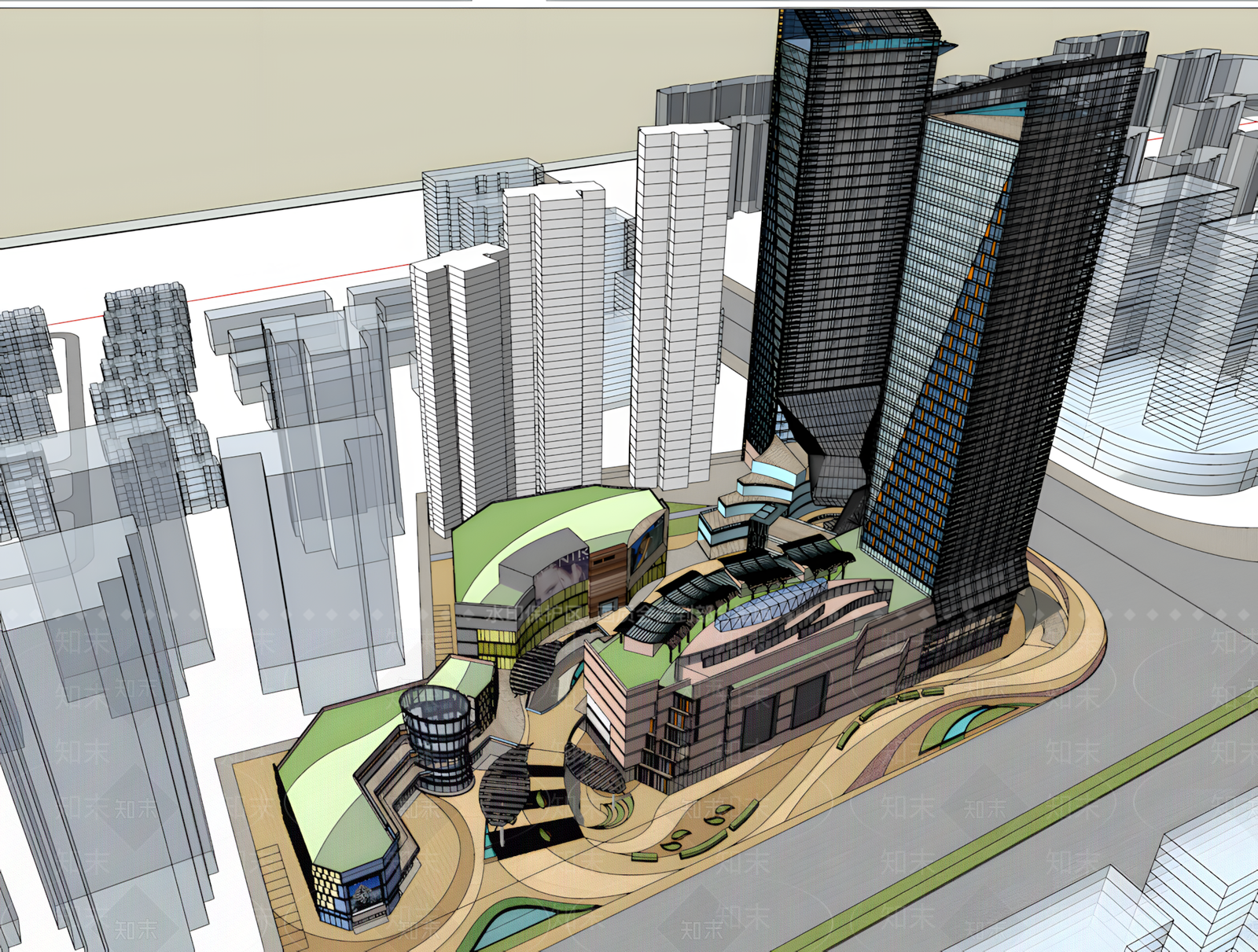 现代商场建筑SU模型下载【ID:1191789675】