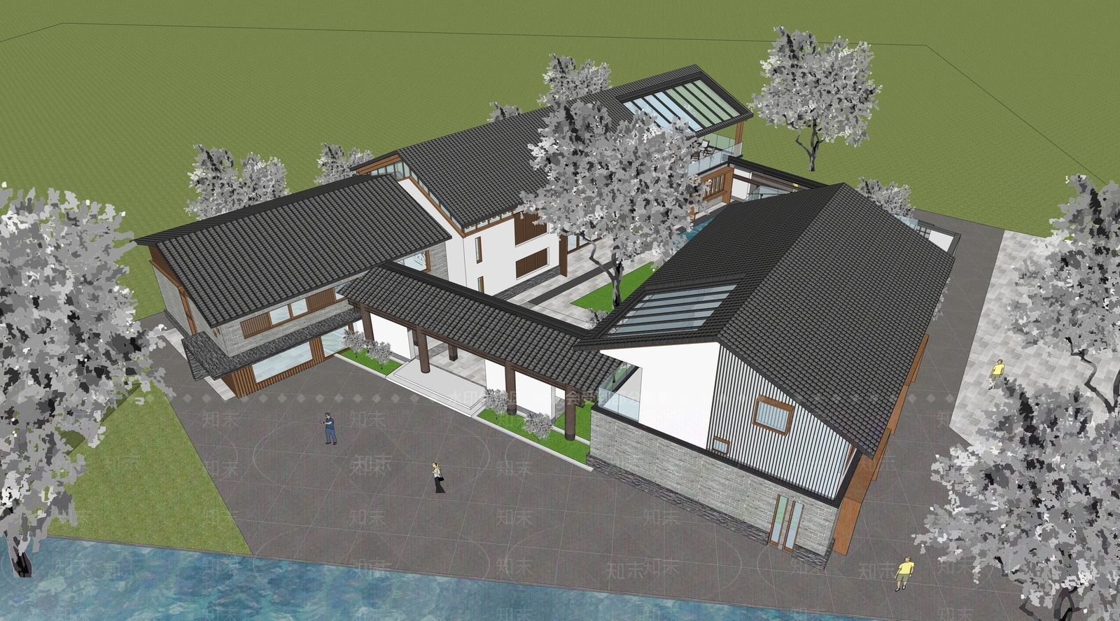 新中式现代民宿建筑SU模型下载【ID:1191793086】