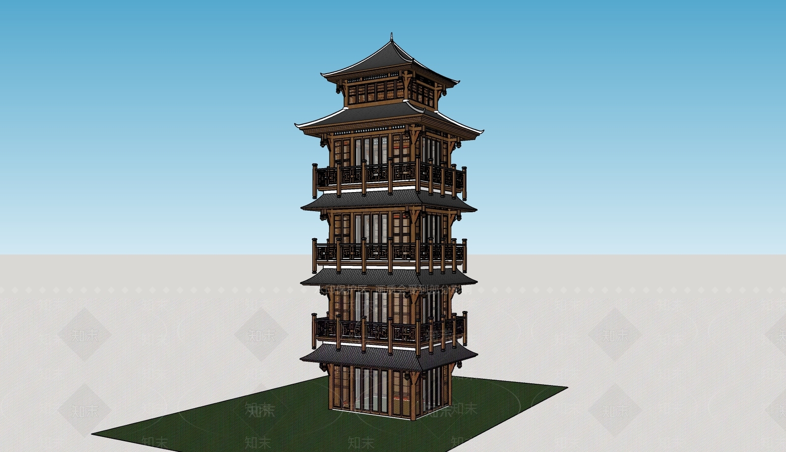 中式古建筑SU模型下载【ID:1191808737】