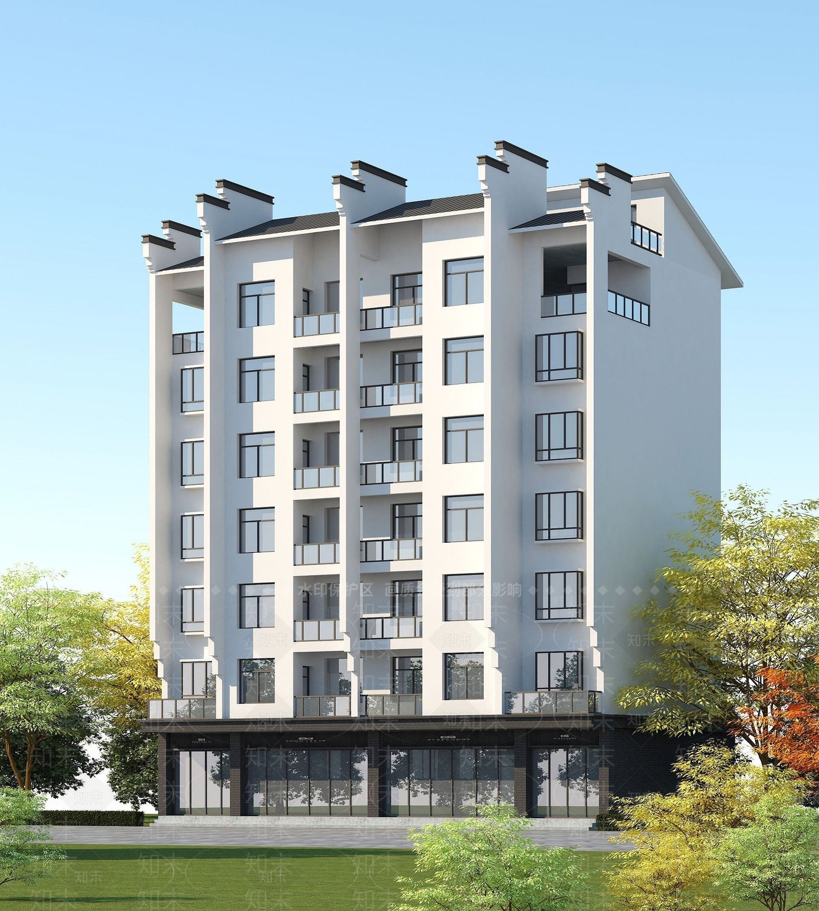 新中式商住楼3D模型下载【ID:1191810996】