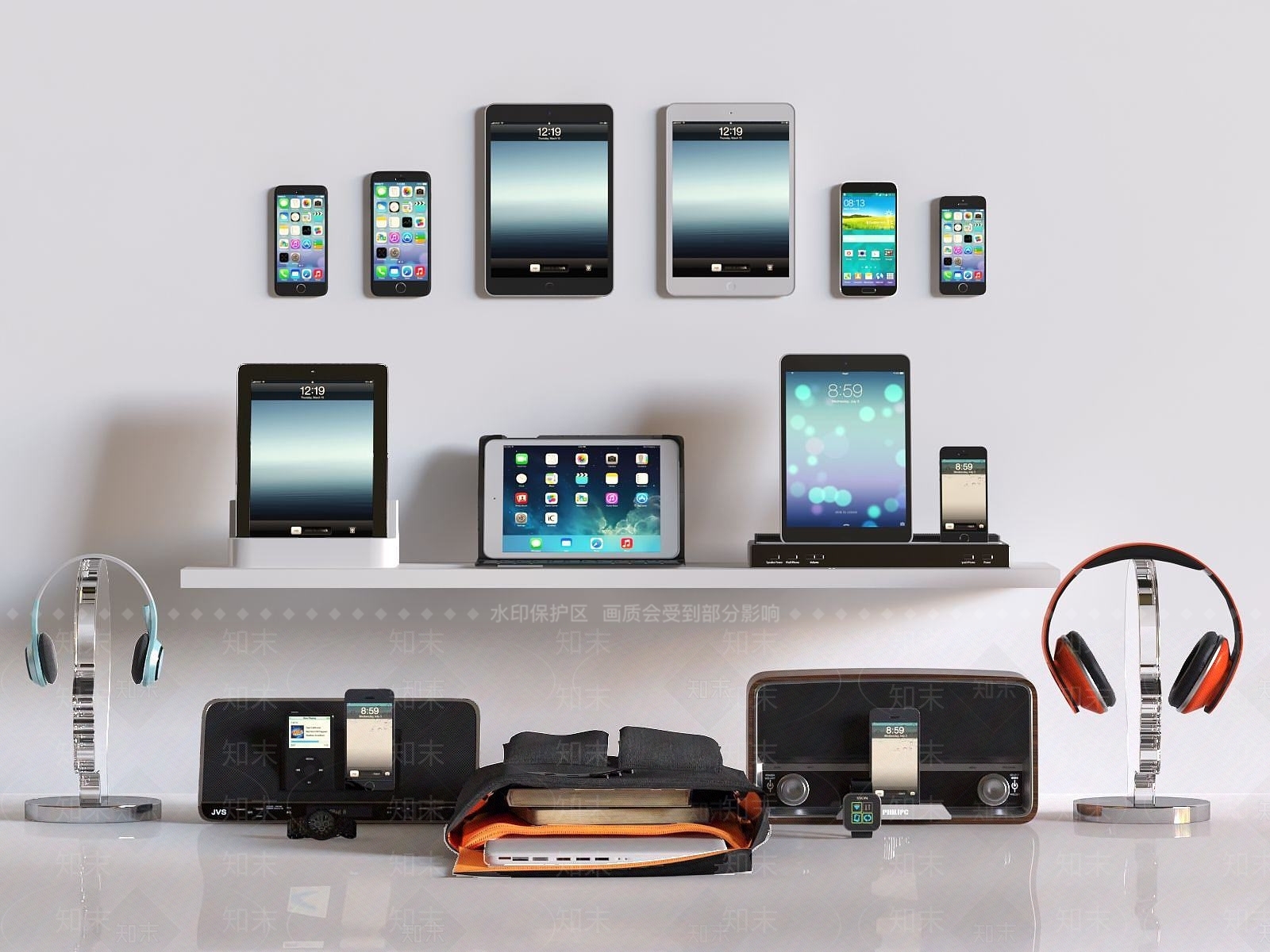 现代手机平板音响数码产品3D模型下载【ID:1191812398】