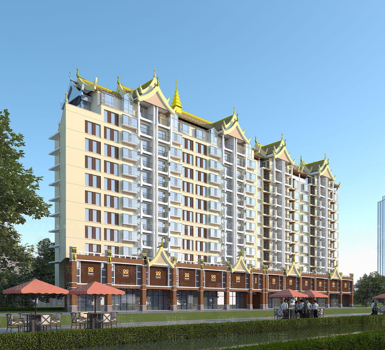 现代傣族高层商住楼3D模型下载【ID:1191813356】