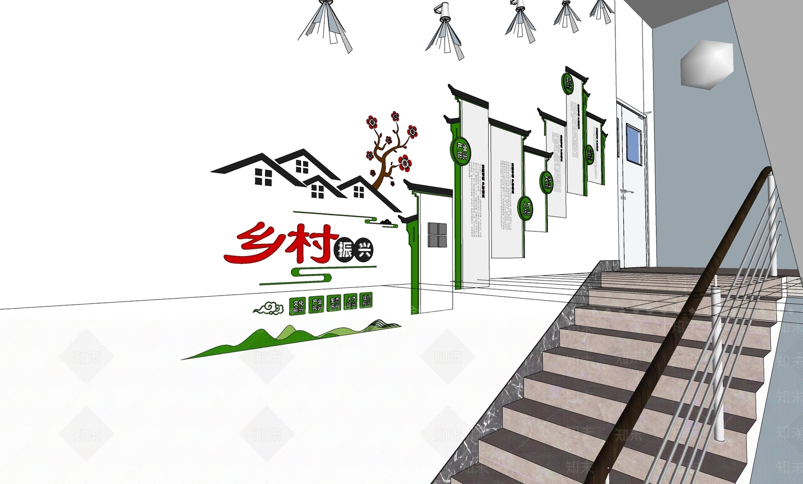 现代新中式文化墙SU模型下载【ID:1191815376】