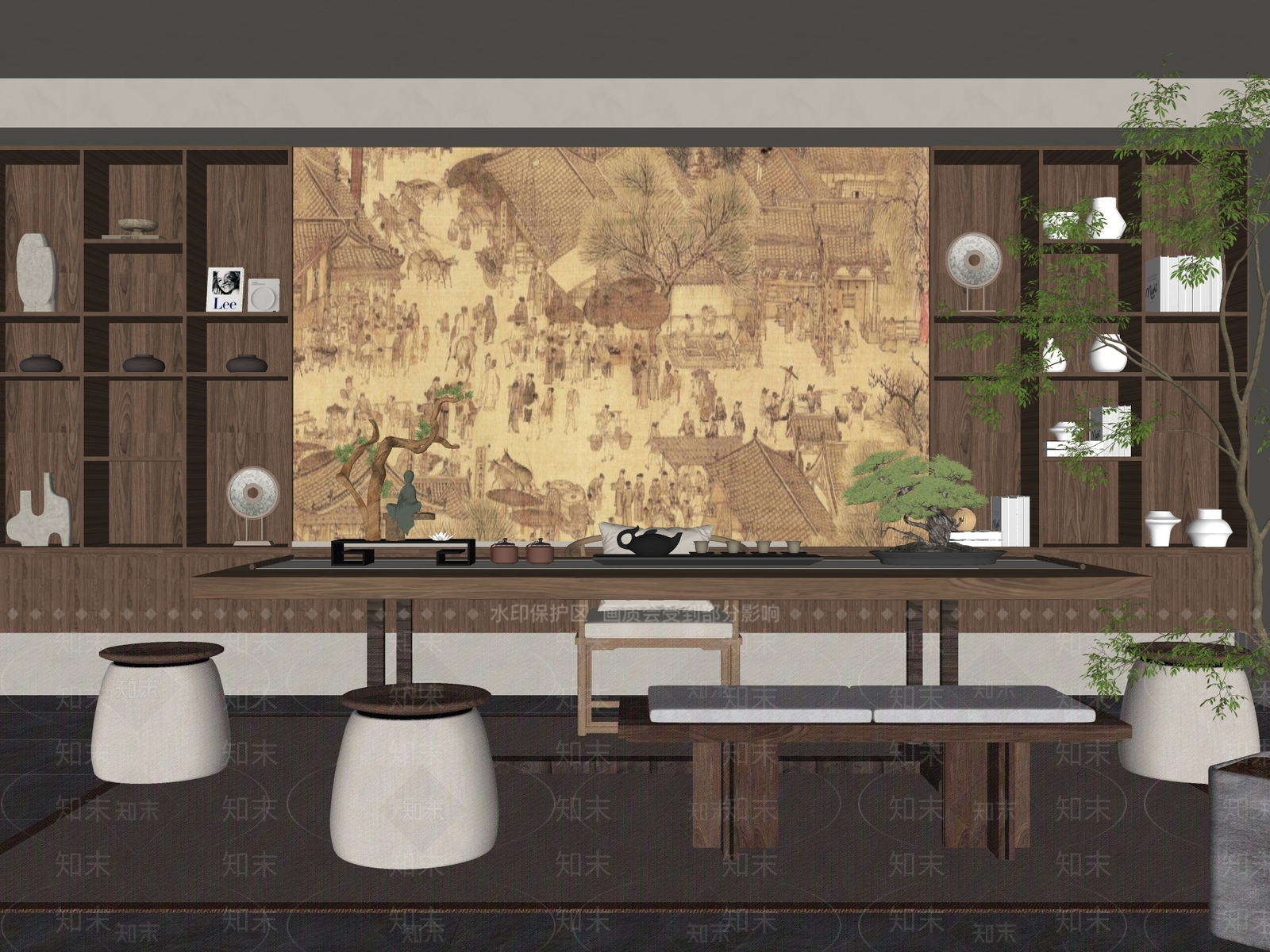 新中式禅意茶室SU模型下载【ID:1191817269】