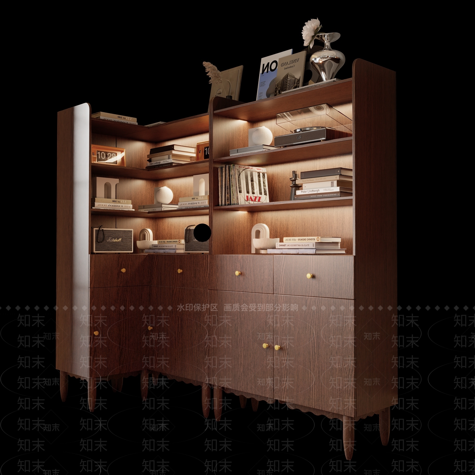 现代中古书柜3D模型下载【ID:1191817155】