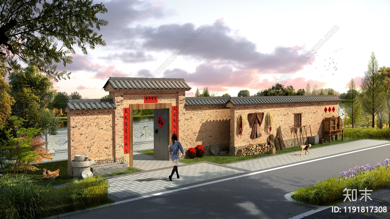 中式景墙图库cad施工图下载【ID:1191817308】