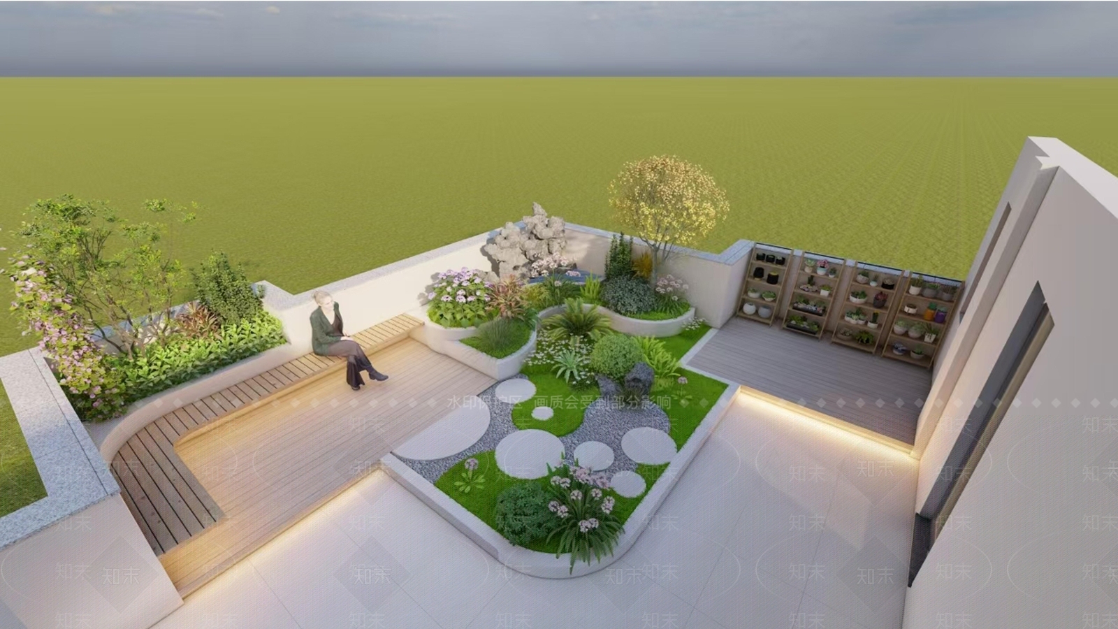 现代屋顶花园SU模型下载【ID:1192124937】
