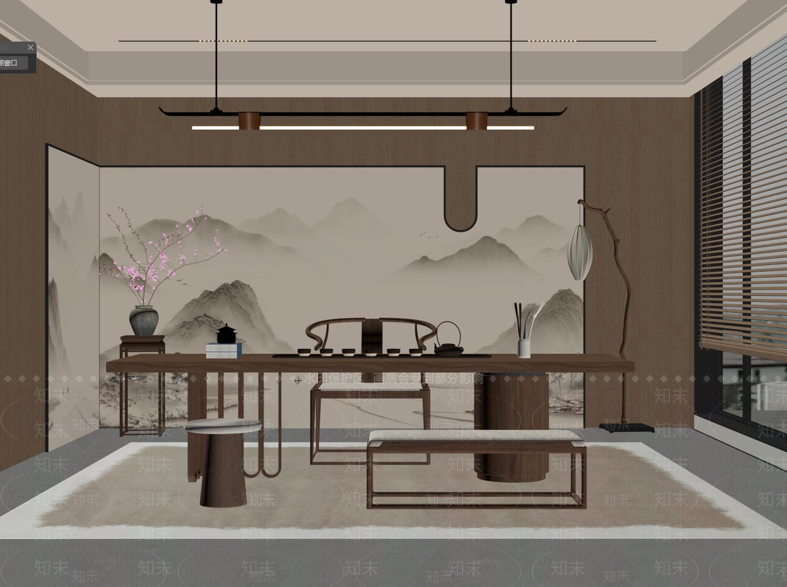 新中式茶室SU模型下载【ID:1191832748】