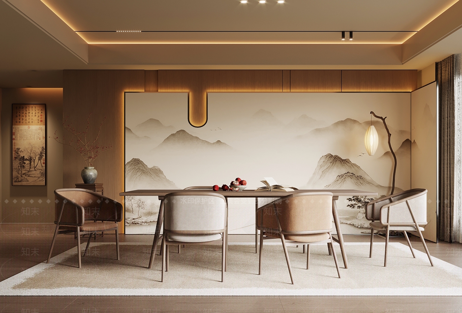 新中式客餐厅SU模型下载【ID:1191832950】