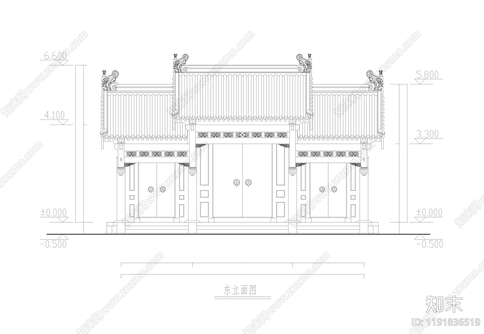 仿古建筑cad施工图下载【ID:1191836519】