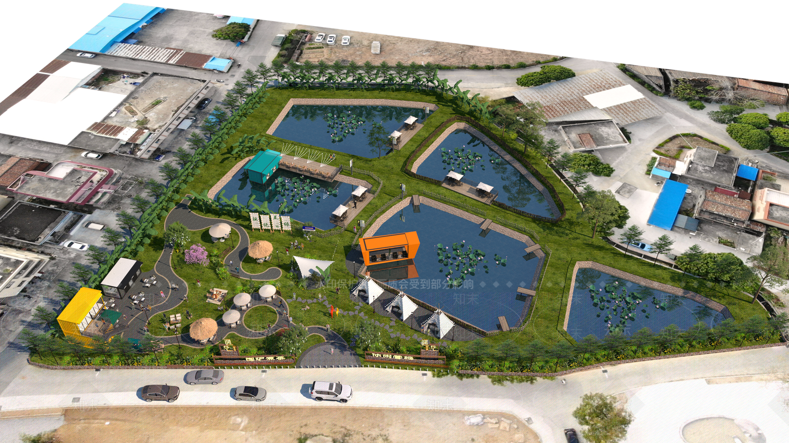 现代简约滨水景观SU模型下载【ID:1191837916】