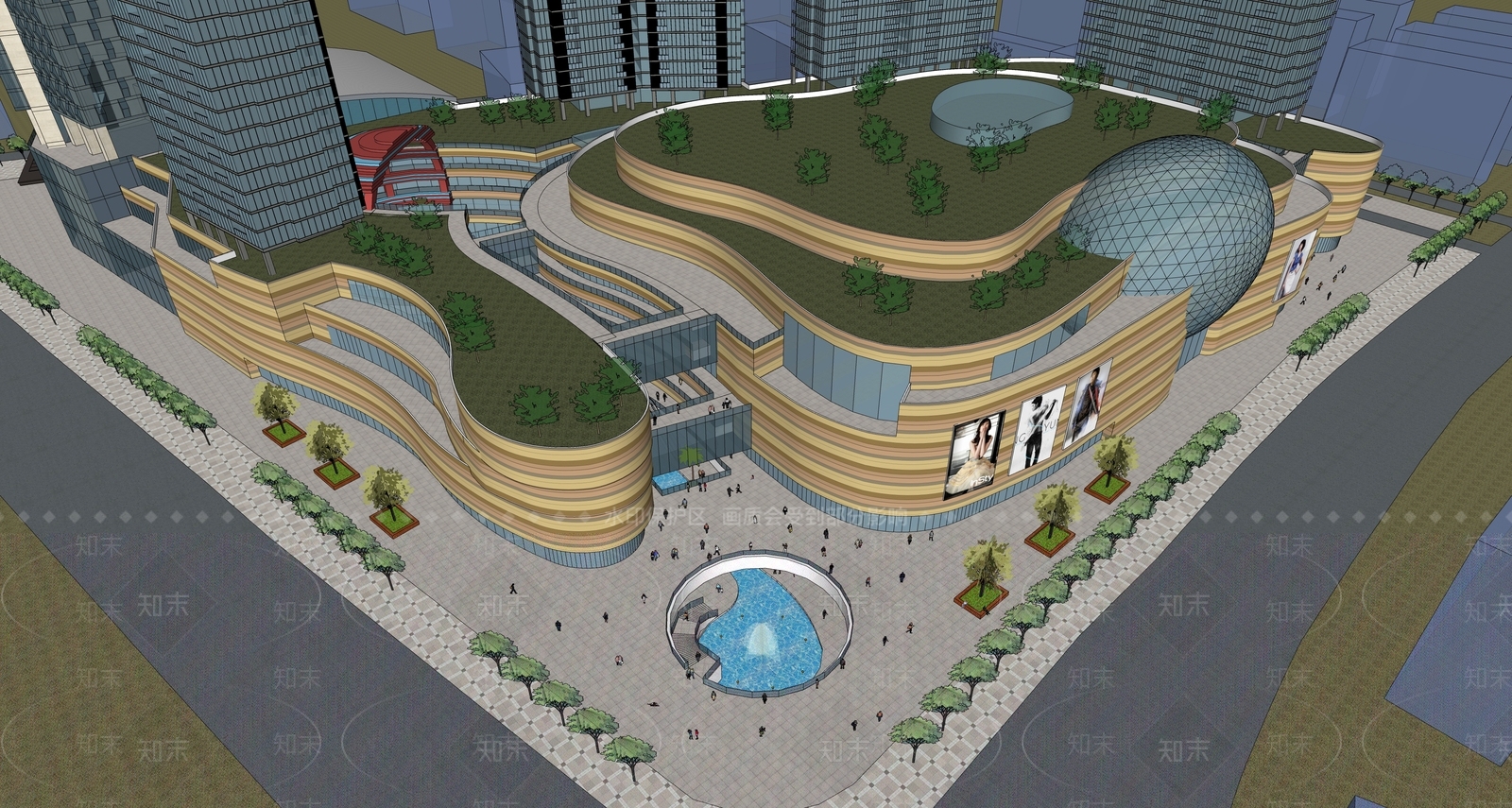 现代简约商场建筑SU模型下载【ID:1191839735】
