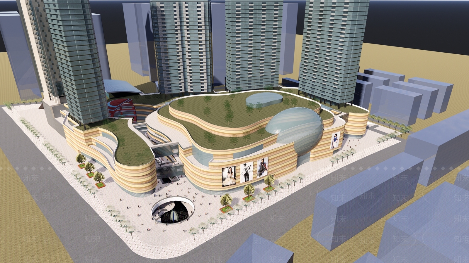 现代简约商场建筑SU模型下载【ID:1191839735】