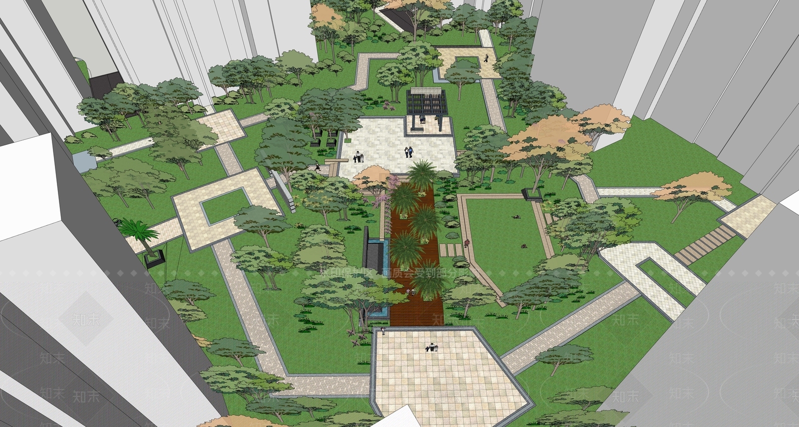 现代简约小区景观SU模型下载【ID:1191841054】