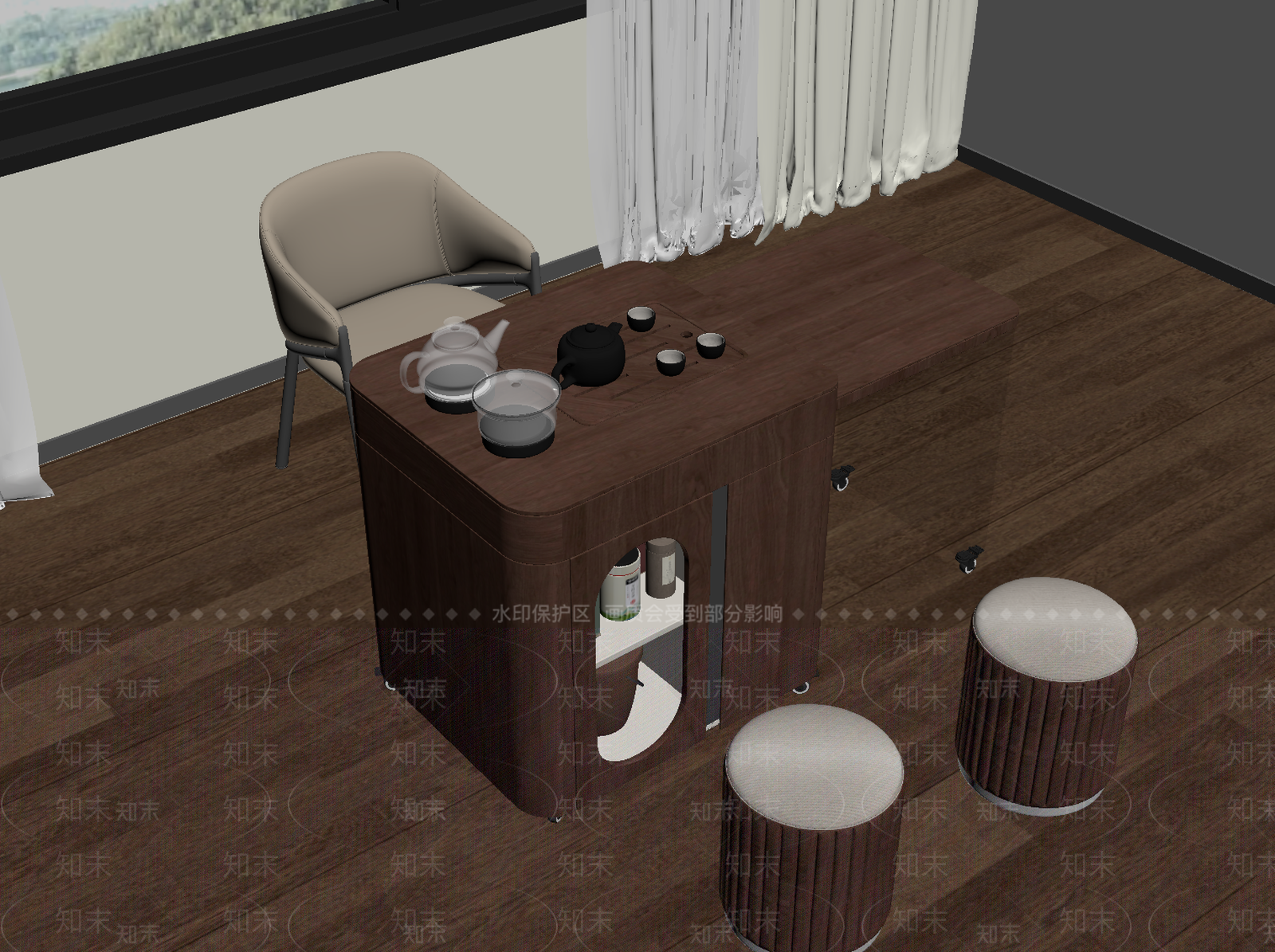 现代新中式茶桌椅SU模型下载【ID:1191842951】