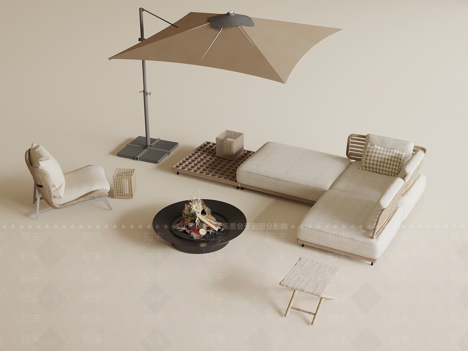 现代侘寂户外沙发3D模型下载【ID:1191845227】