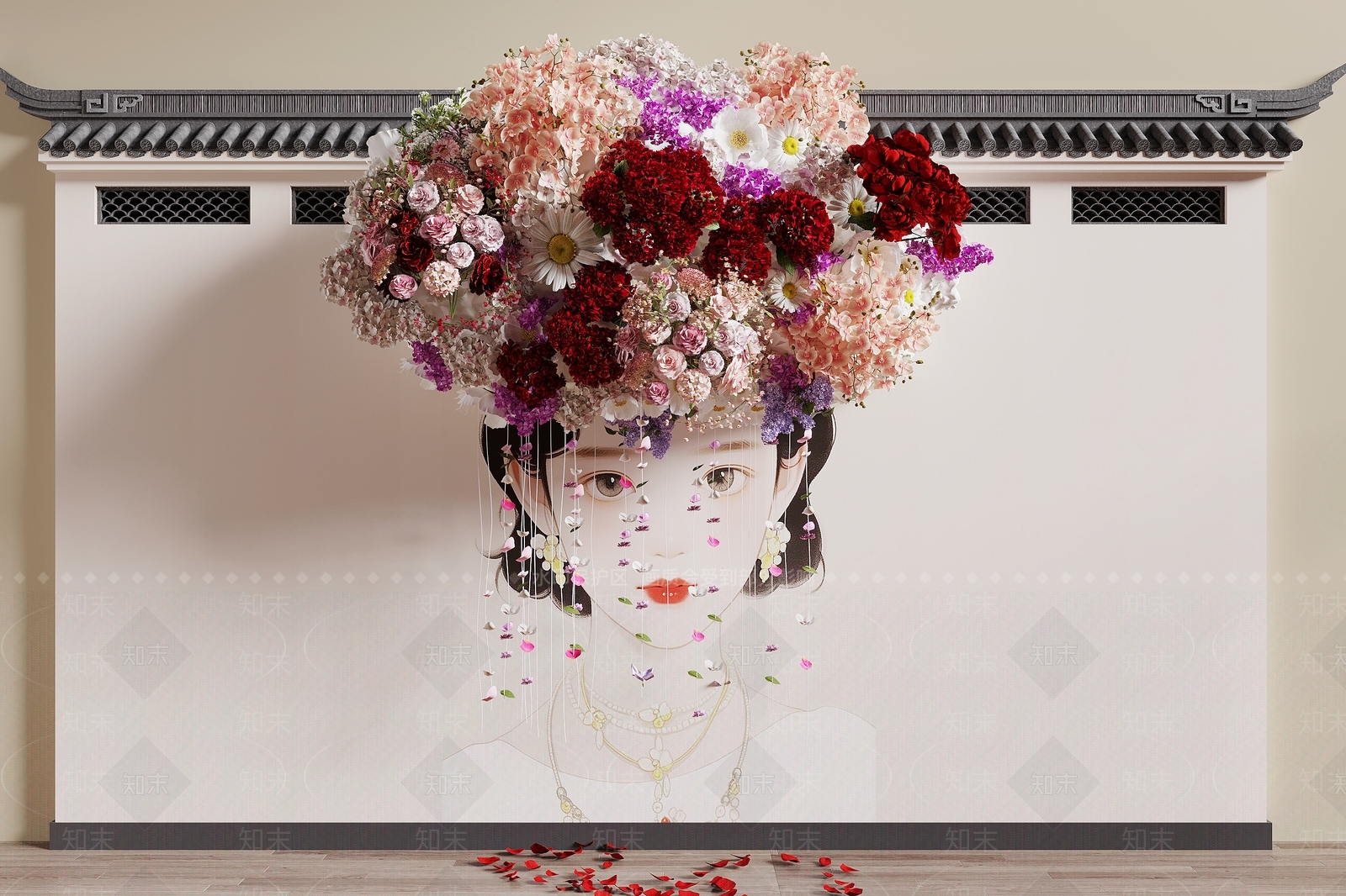 新中式文化墙3D模型下载【ID:1191845777】