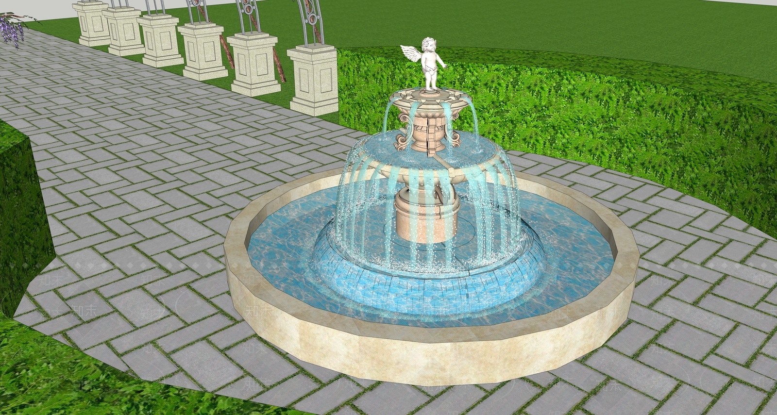 欧式水景SU模型下载【ID:1191851617】
