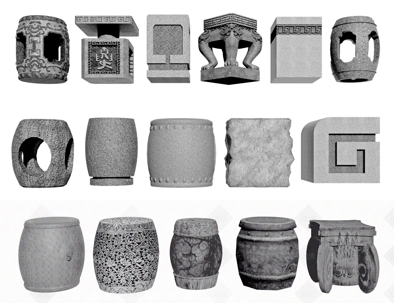 中式石凳SU模型下载【ID:1191854254】
