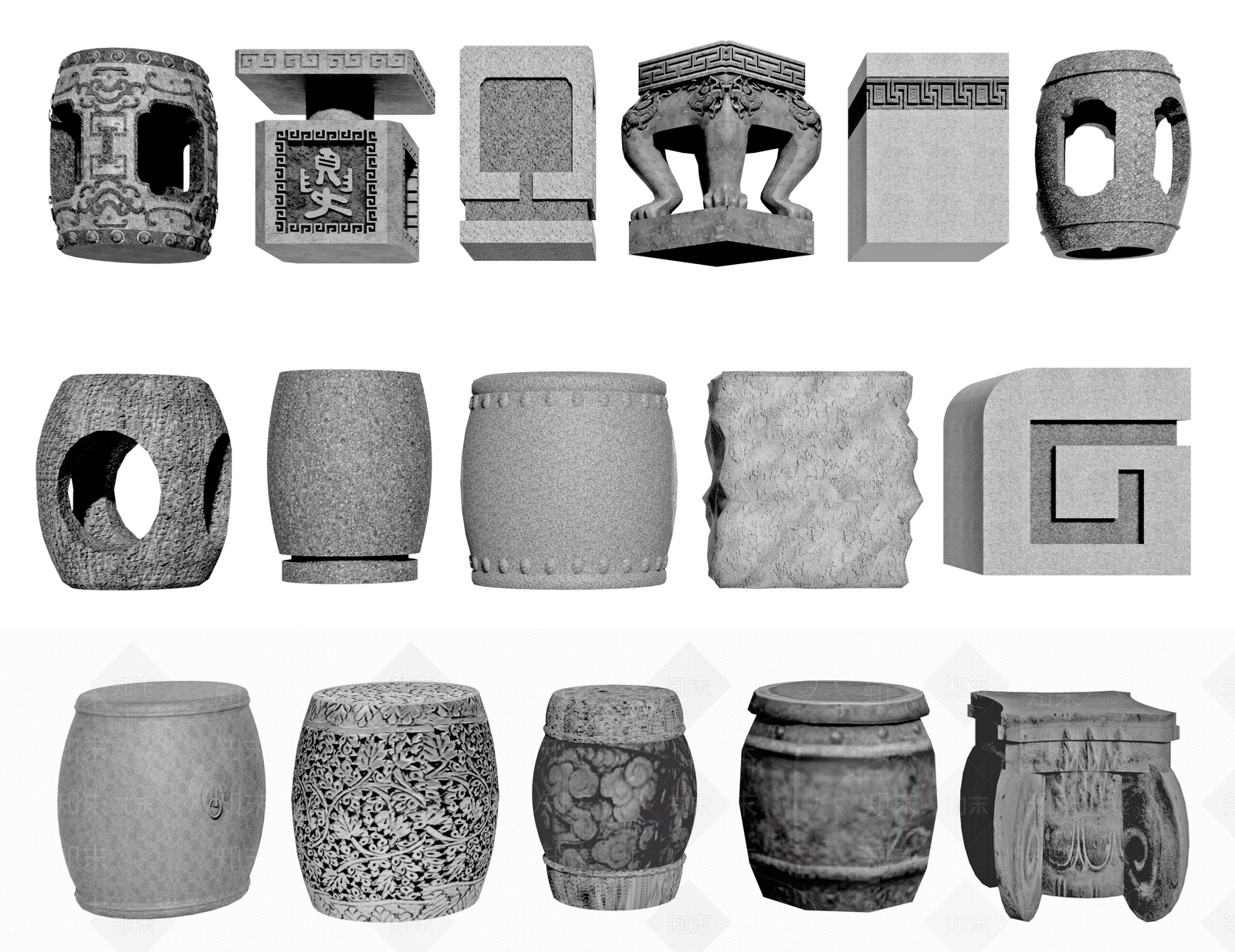 中式石凳3D模型下载【ID:1191854491】