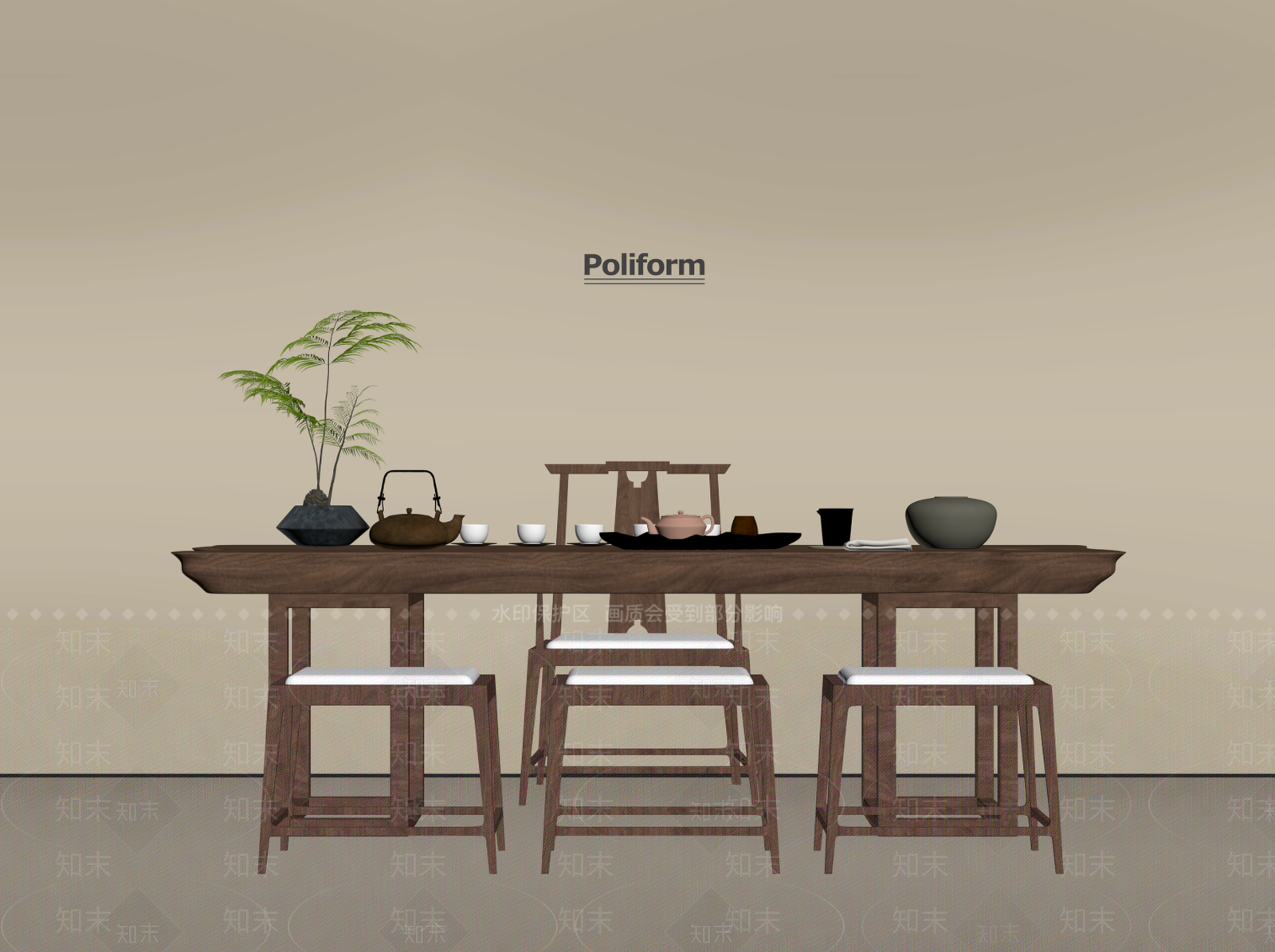 新中式茶桌椅SU模型下载【ID:1191854506】
