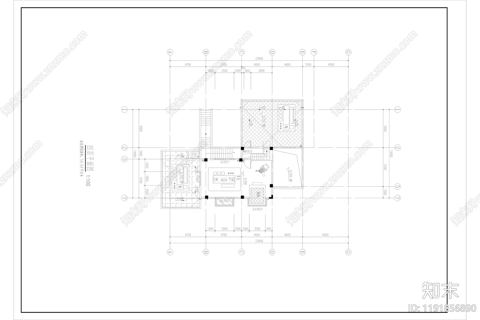 现代简约民宿建筑cad施工图下载【ID:1191856890】
