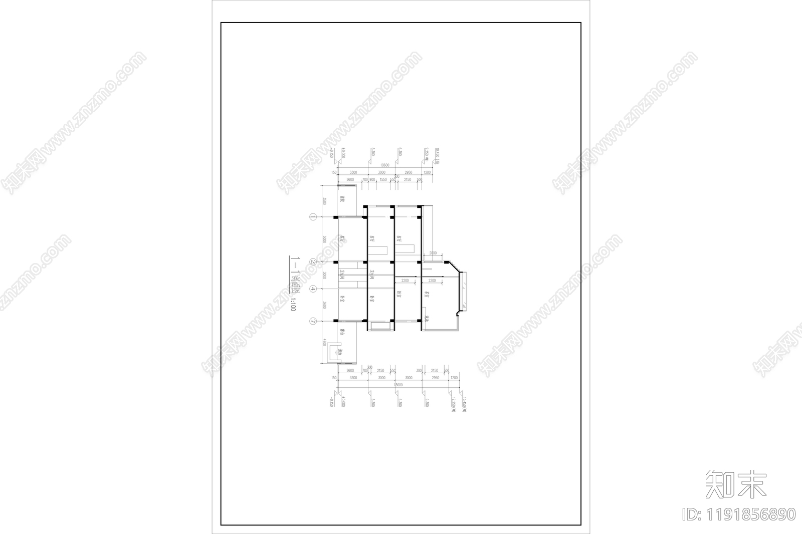 现代简约民宿建筑cad施工图下载【ID:1191856890】