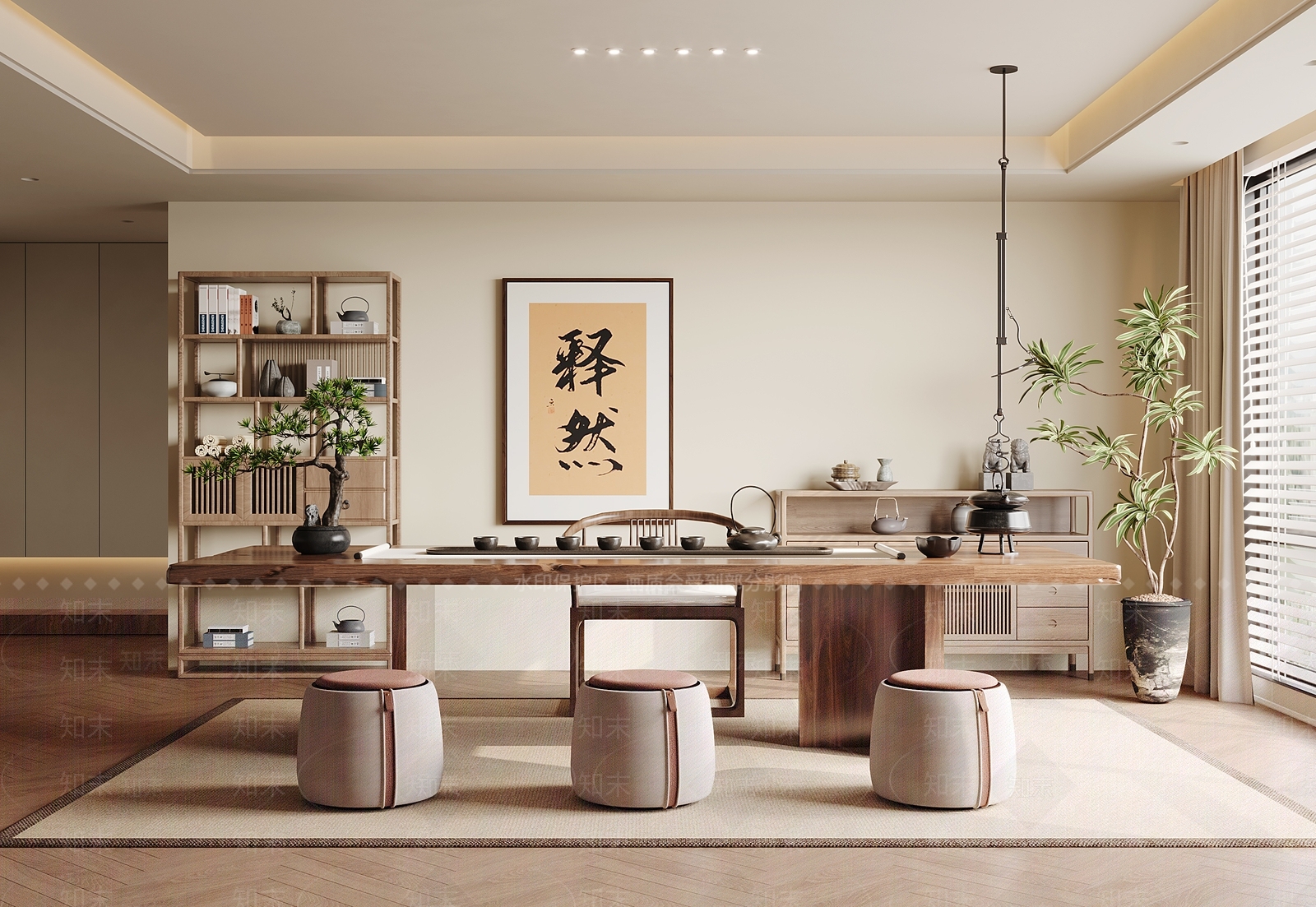 新中式禅意茶室SU模型下载【ID:1191858221】