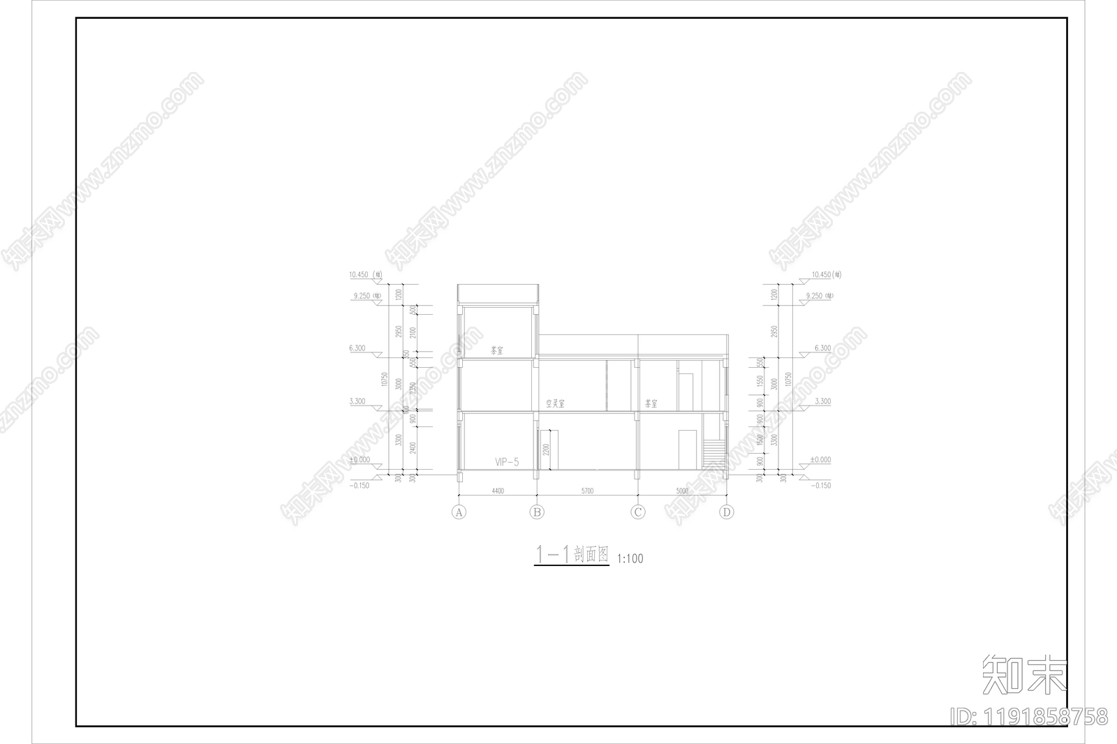 新中式民宿建筑cad施工图下载【ID:1191858758】