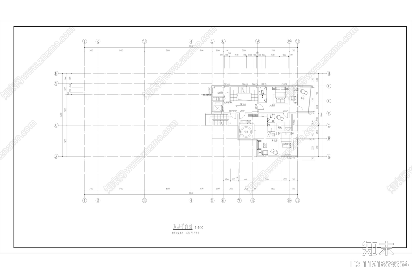 现代简约民宿建筑cad施工图下载【ID:1191859554】