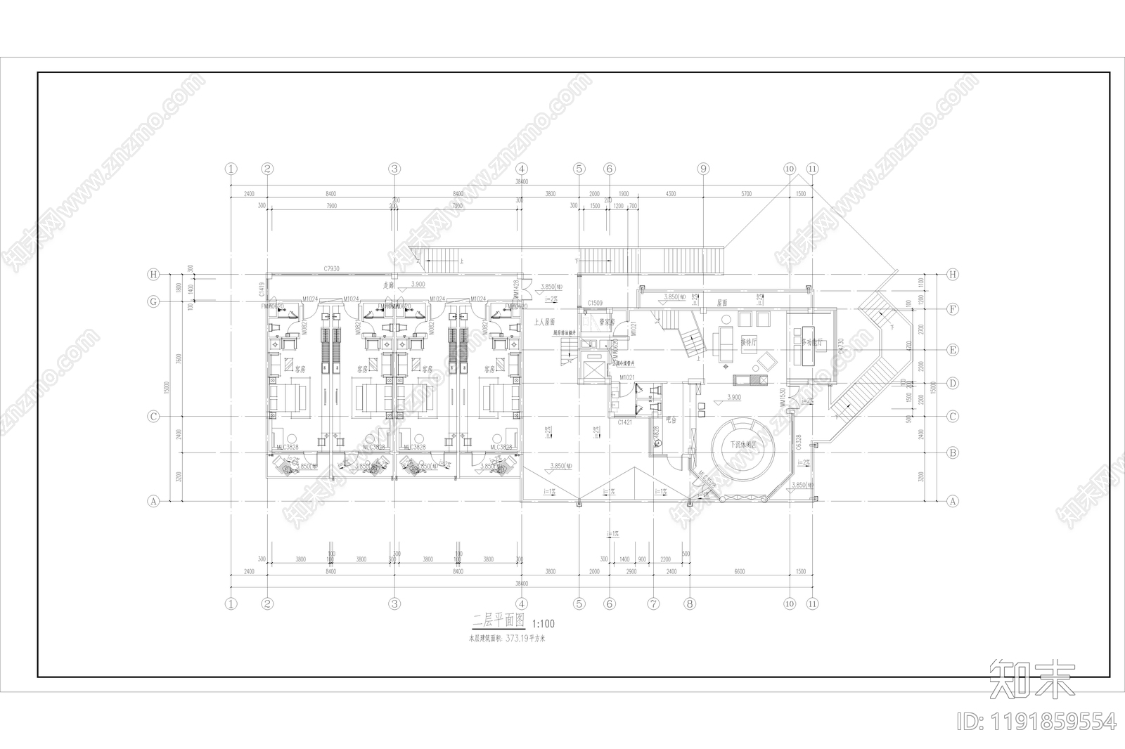 现代简约民宿建筑cad施工图下载【ID:1191859554】