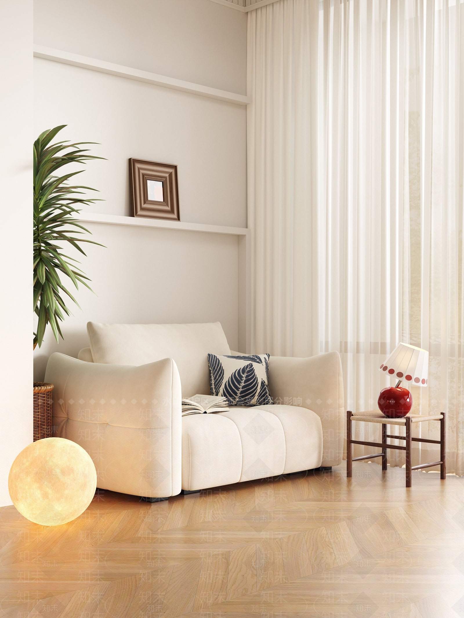 现代奶油单人沙发3D模型下载【ID:1191860606】